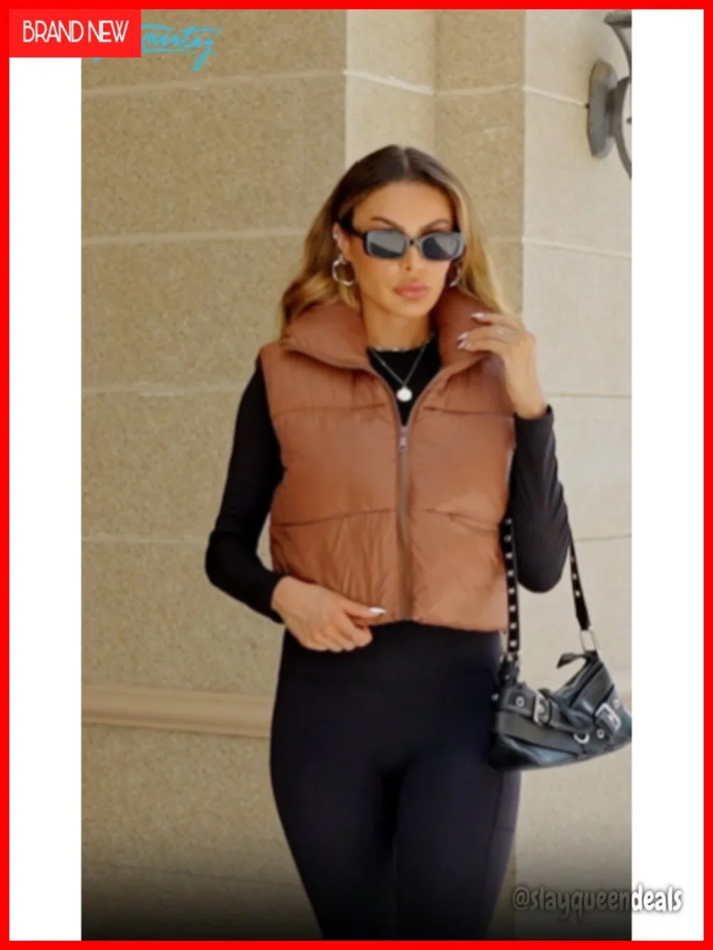 Cropped Puffer Vest Women Winter Puffy Vest with Pockets Lightweight Stand